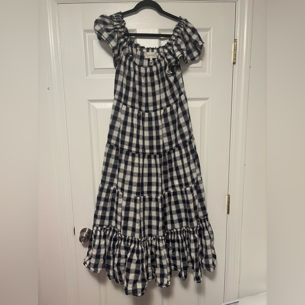 THE GREAT Nightingale Gingham Midi Dress in Navy Blue Heart Size 1 - Picture 8 of 14